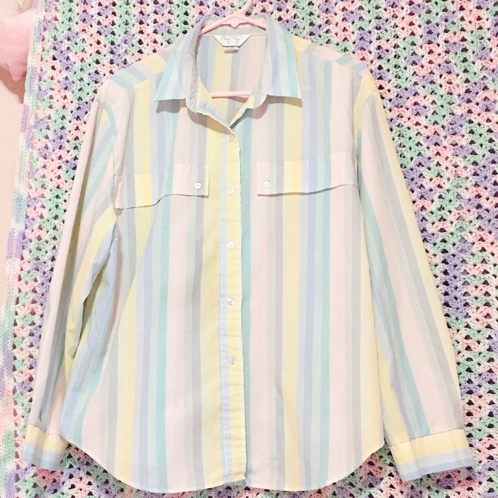 Vintage Cheryl Tiegs Pastel Vertical Stripe Shirt
